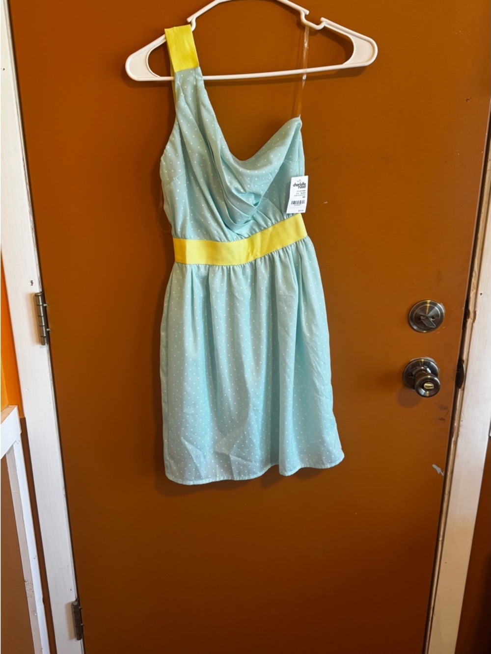 Charlotte Russe Light Blue One-Shoulder Dress with Yellow Accents